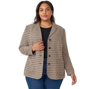 Edited By Hunter McGrady NWT Womens Classic Blazer Size 2X Brown Houndstooth G27